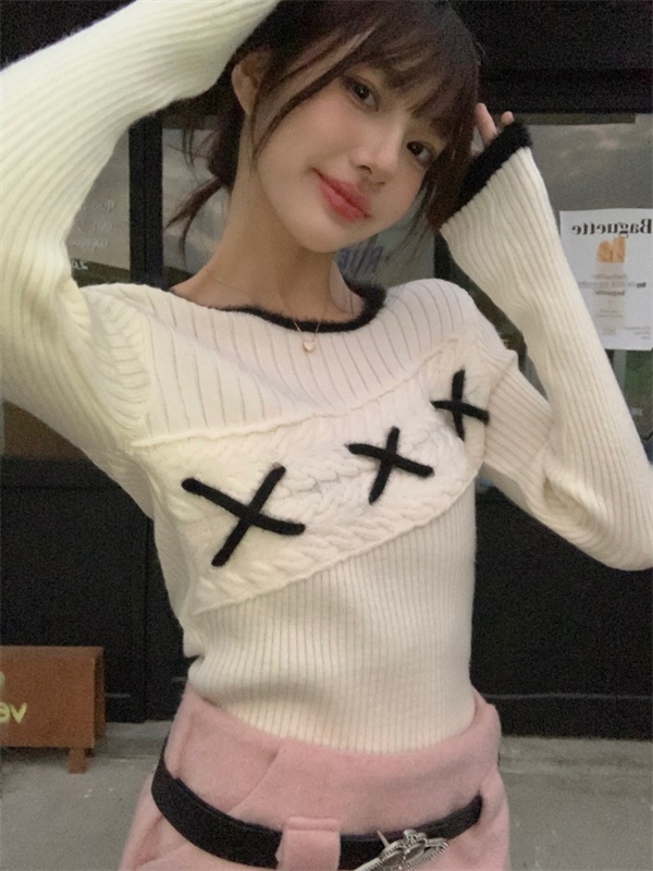 Mixed colors fashion bottoming shirt splice sweater