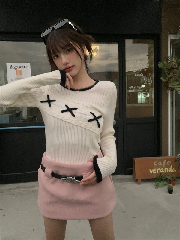 Mixed colors fashion bottoming shirt splice sweater