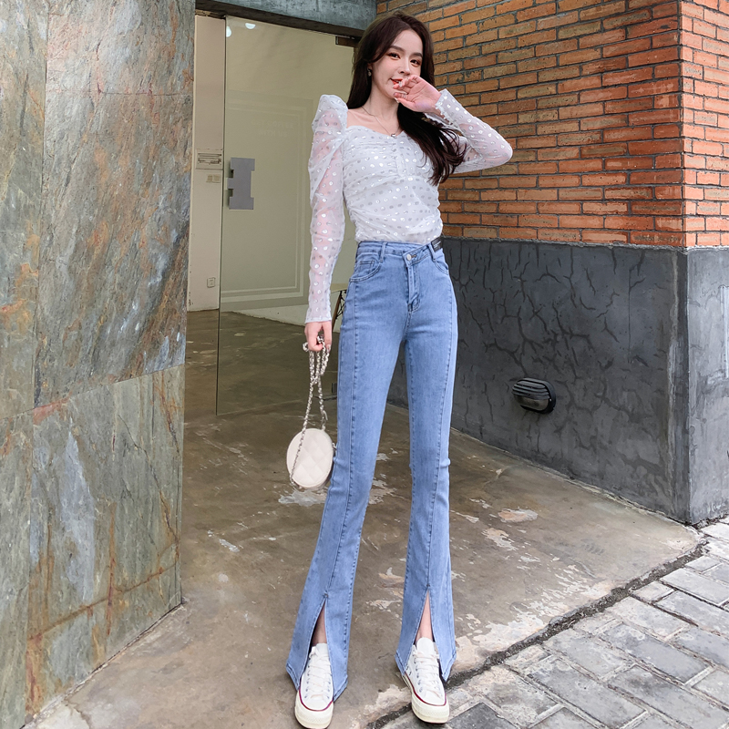 High waist split pants tight jeans for women