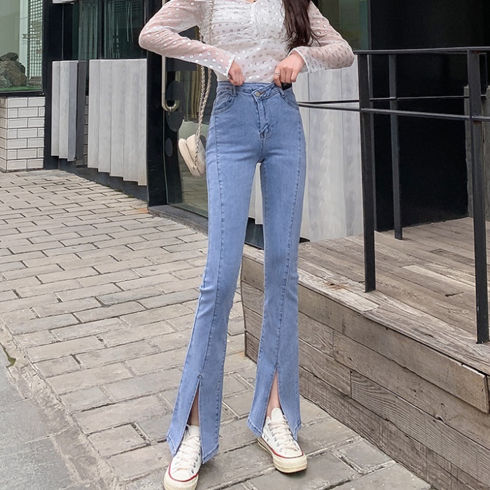 High waist split pants tight jeans for women