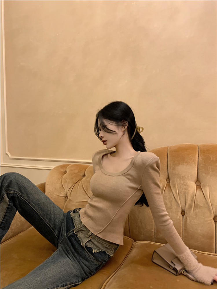 Thermal long sleeve bottoming shirt short tops for women