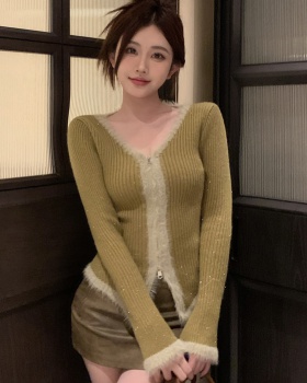 Mixed colors autumn and winter long sleeve knitted tops