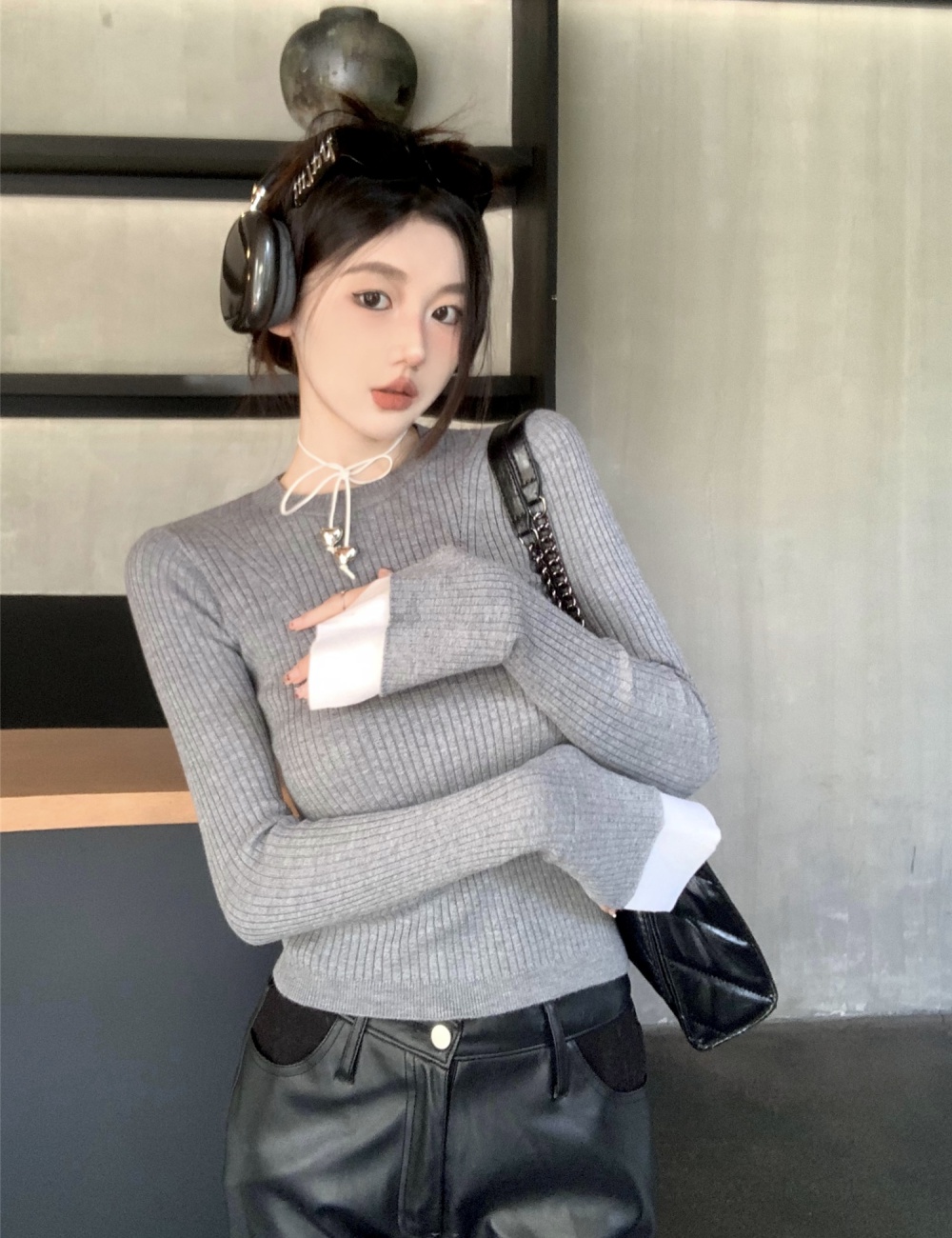 Round neck cuff tops bottoming autumn and winter sweater