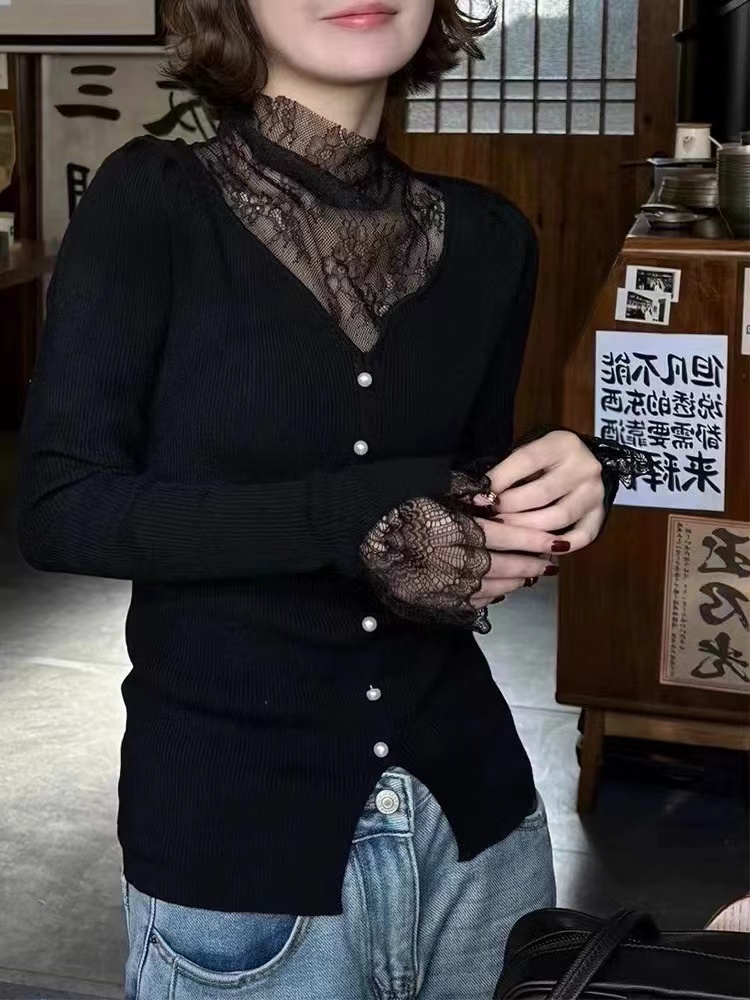 Lace France style bottoming shirt splice niche sweater