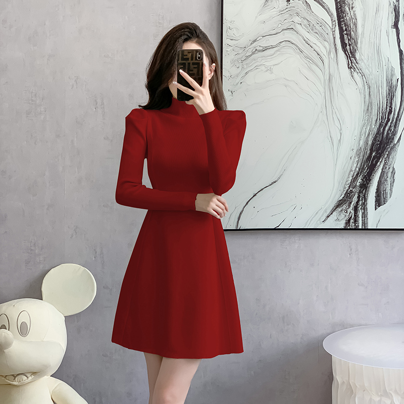 Temperament half high collar France style tender dress