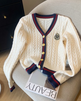 College style mixed colors sweater pinched waist cardigan