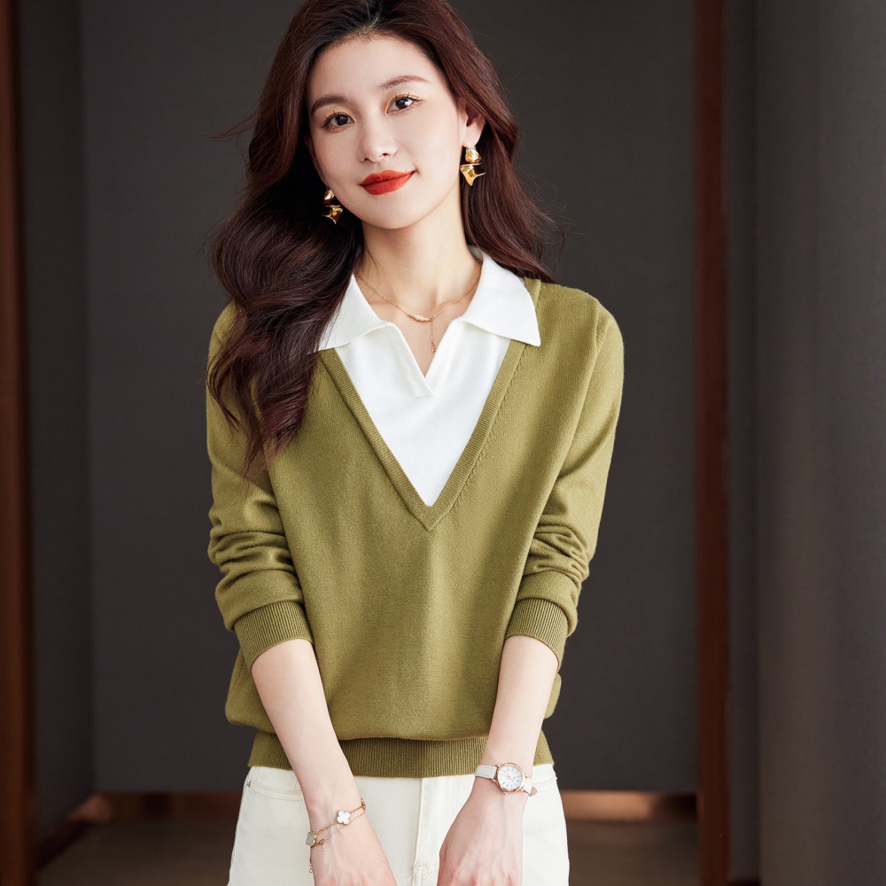 Green spring sweater show young all-match tops