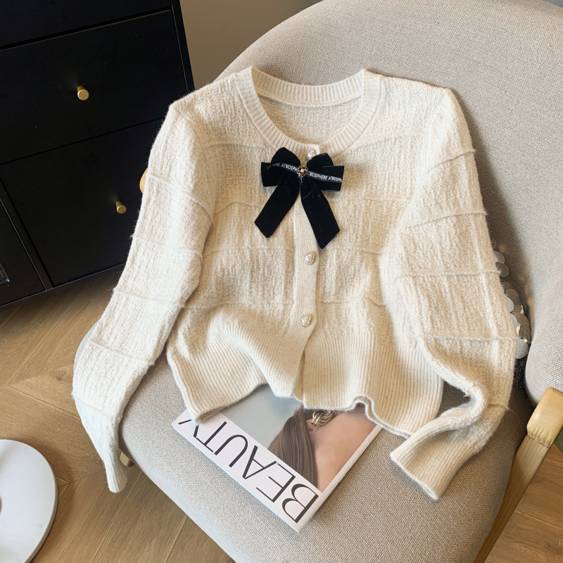 Chanelstyle temperament sweater spring bow coat for women