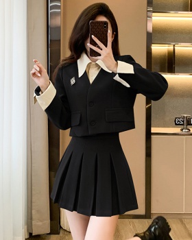 Chanelstyle winter fashion skirt down pleated coat a set
