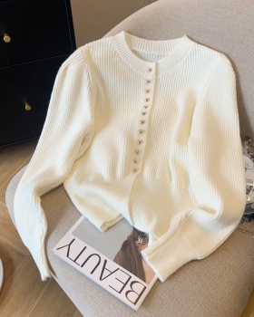 Puff sleeve spring knitted tops inside the ride thick sweater