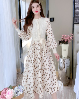 Pseudo-two France style tender sweet printing dress