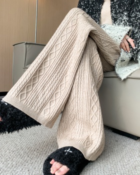 Drawstring twist wide leg pants knitted pants for women