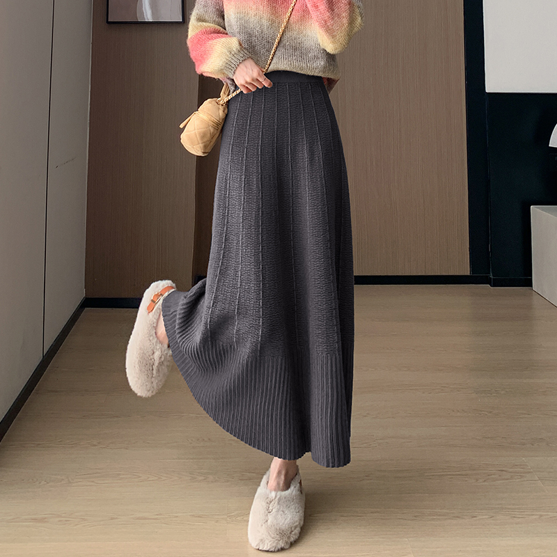 Slim light thick skirt A-line knitted winter long skirt