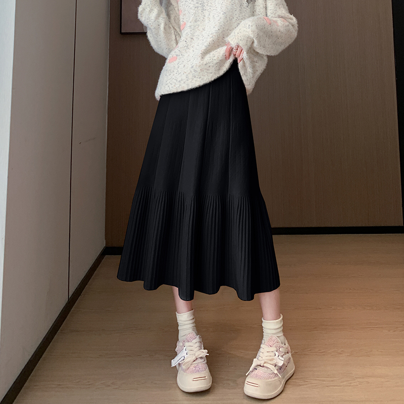 A-line slim long skirt knitted thick skirt for women