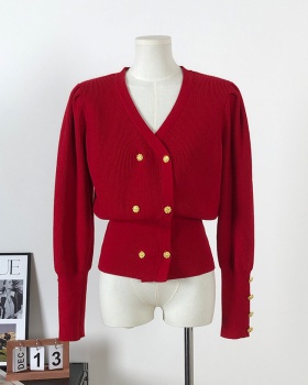 France style cardigan puff sleeve sweater for women