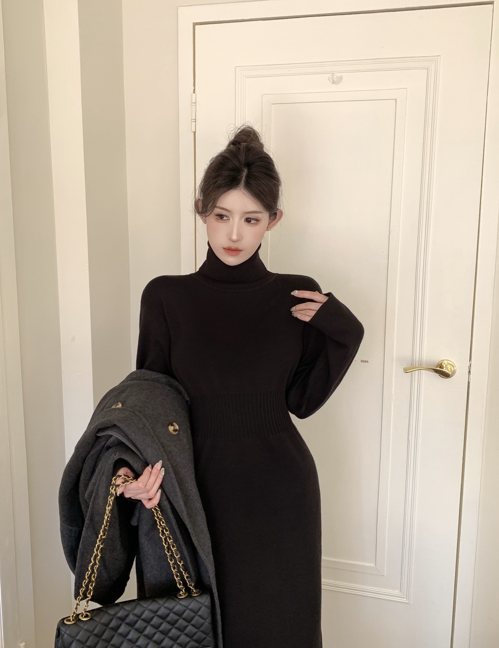 Bottoming chanelstyle dress exceed knee sweater dress for women