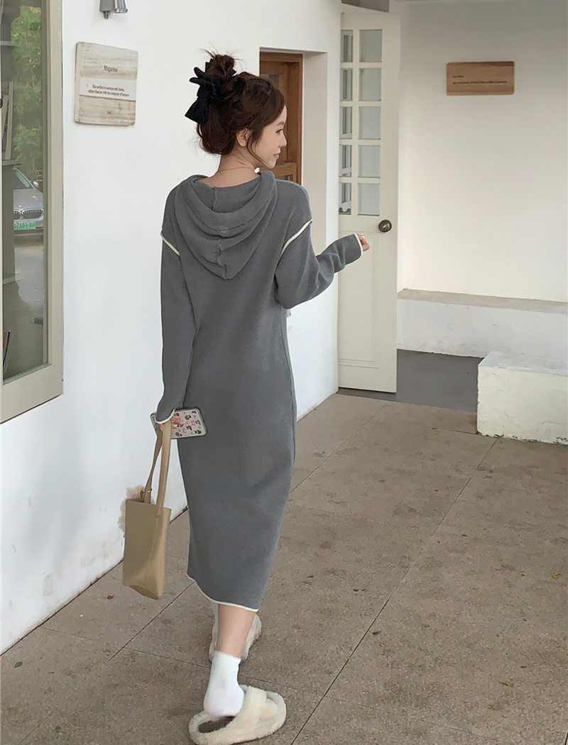 Autumn and winter lapel long sweater winter lace thick dress