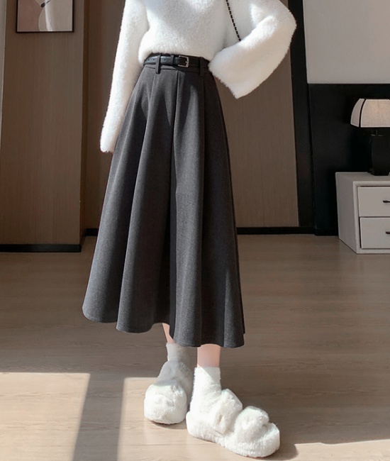 Drape A-line big skirt business suit pleated woolen skirt