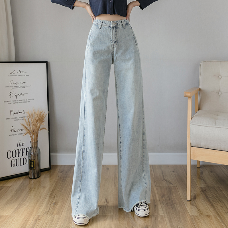 Drape high waist jeans straight pants for women