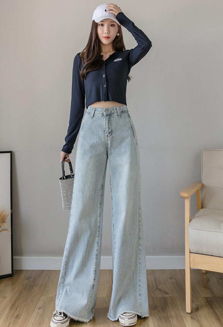 Drape high waist jeans straight pants for women