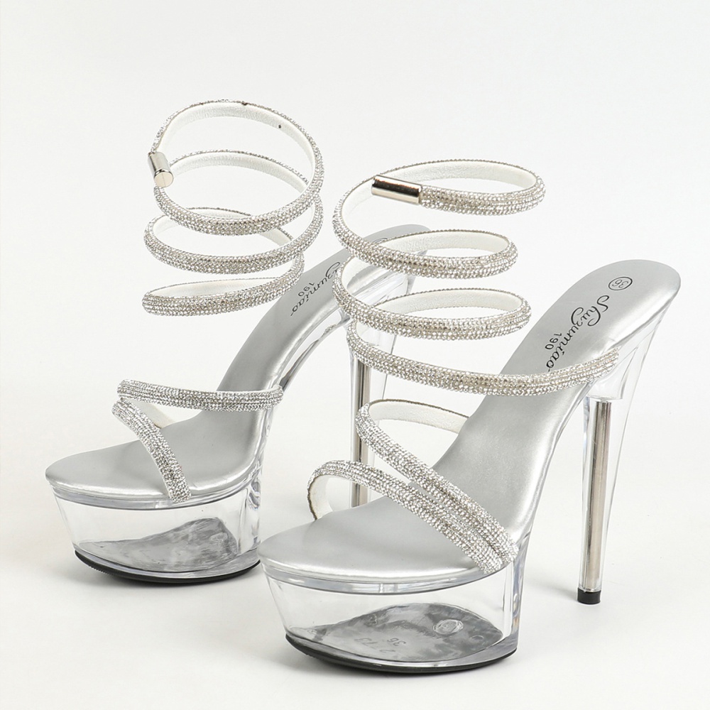 Rhinestone transparent model high-heeled shoes for women
