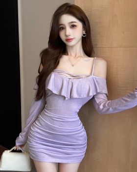 Enticement slim sexy bottoming fold liangsi dress