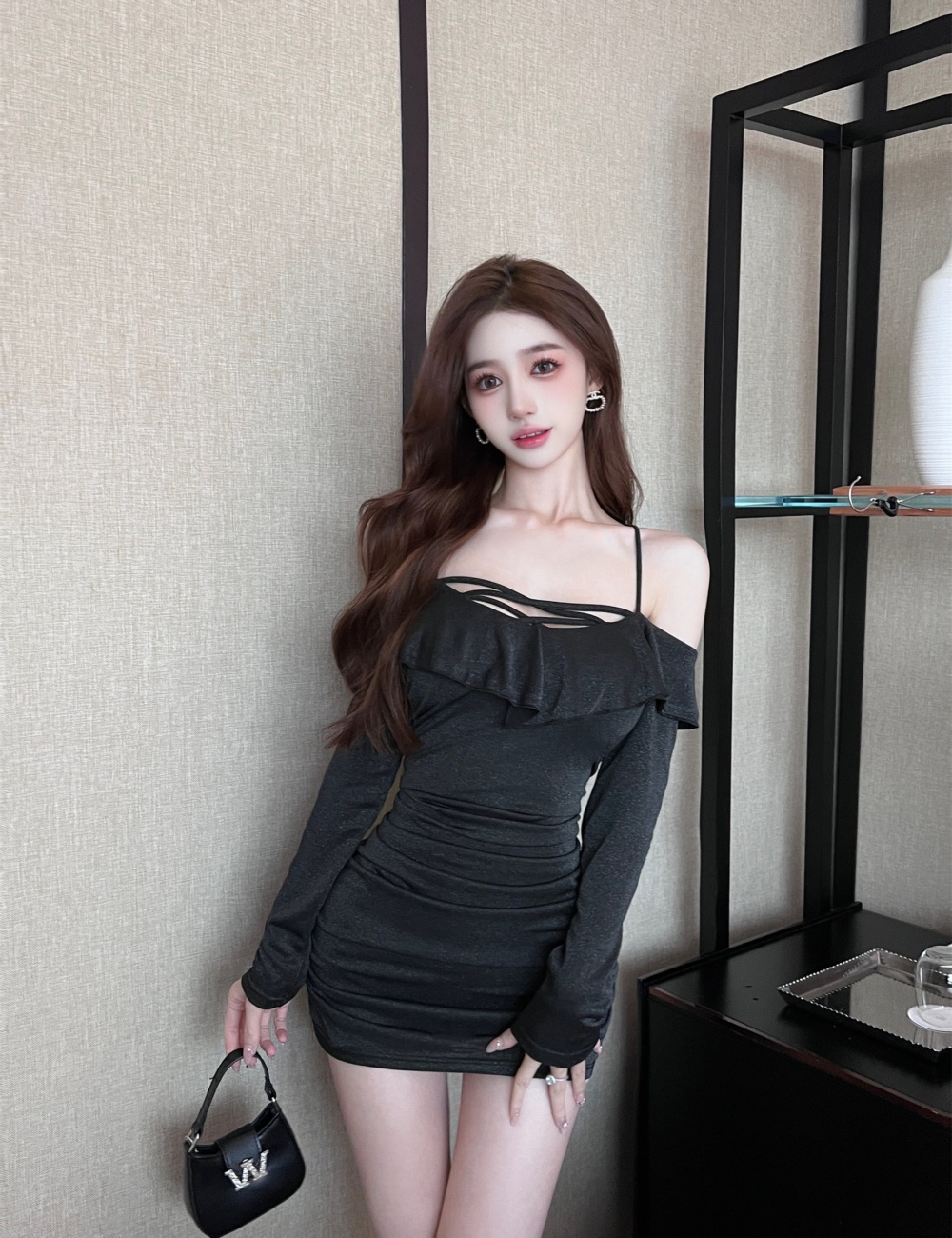 Enticement slim sexy bottoming fold liangsi dress