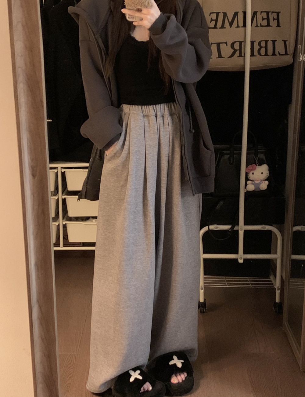 Mopping high waist wide leg pants thick straight long pants