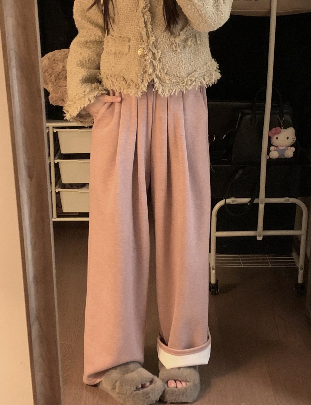 Mopping high waist wide leg pants thick straight long pants