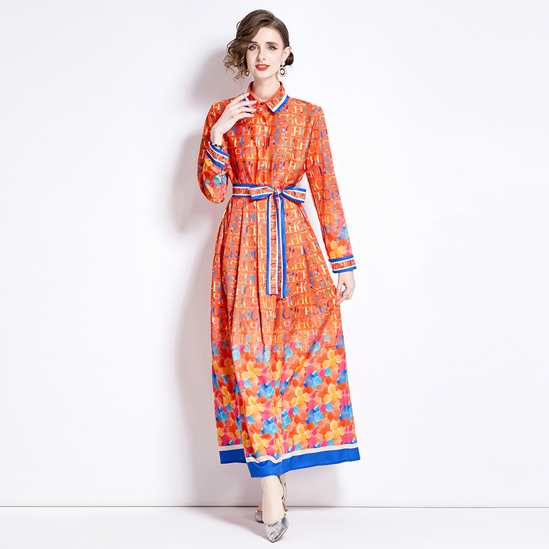 Slim all-match fashion printing European style dress