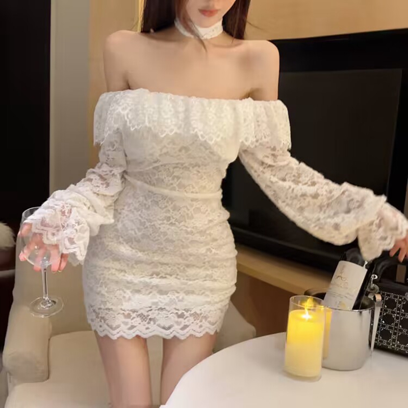 Temperament ladies sexy banquet autumn and winter lace dress