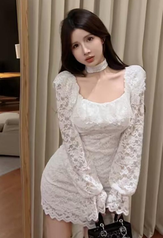 Temperament ladies sexy banquet autumn and winter lace dress