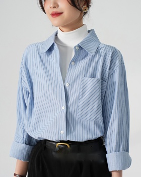 Autumn and winter stripe commuting profession blue niche shirt