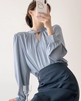 Led hollow shirt satin spring and autumn tops for women