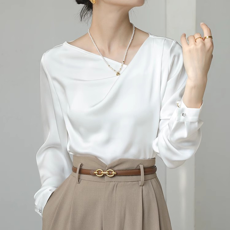 Satin temperament shirt France style tops for women