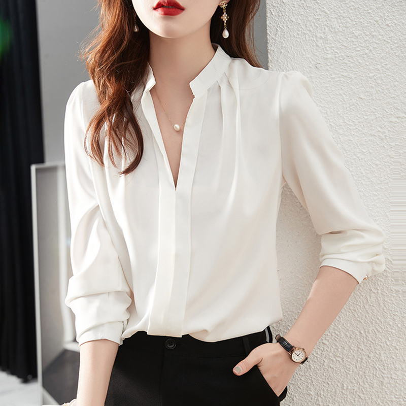 White long sleeve shirt spring tops for women