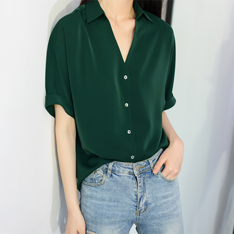 Slim Western style shirt short sleeve tops for women BE94312