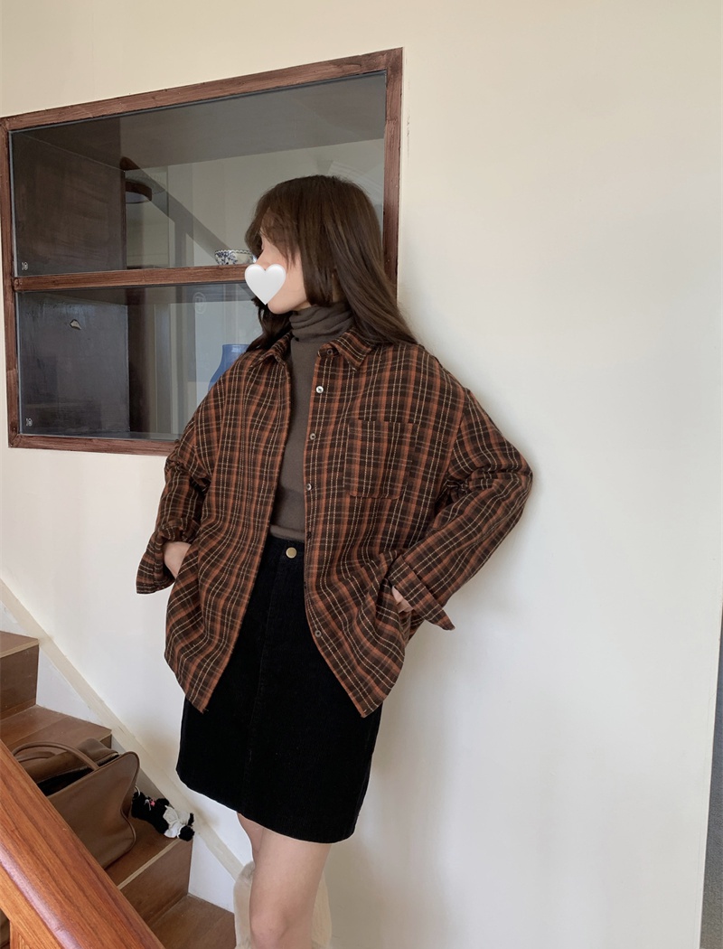 Korean style plaid thick shirt retro long sleeve coat