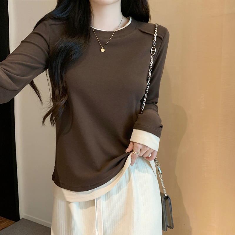 Pseudo-two tops slim bottoming shirt for women