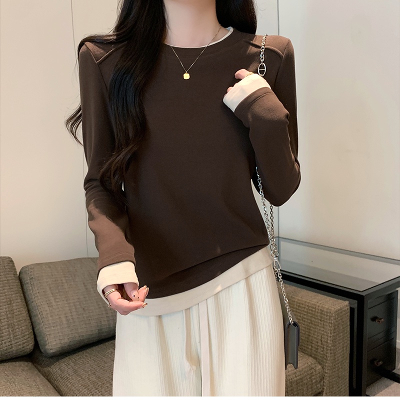 Pseudo-two tops slim bottoming shirt for women