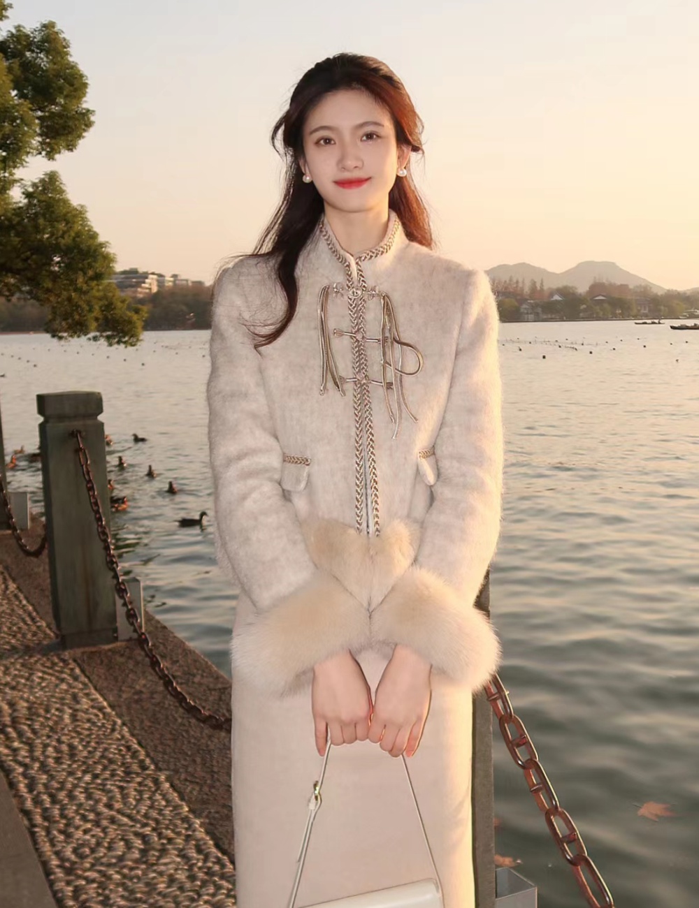 Fashionable winter skirt Chinese style coat 2pcs set