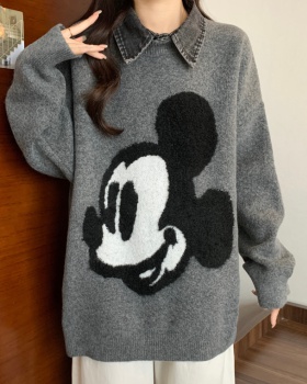 Spring lazy slim large yard pullover mickey sweater for women