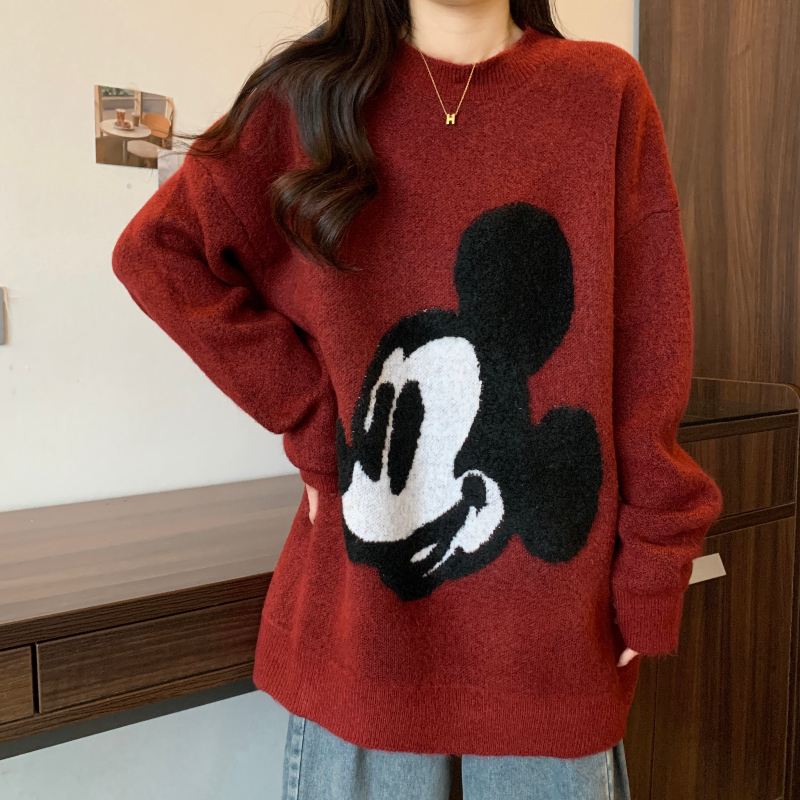 Spring lazy slim large yard pullover mickey sweater for women