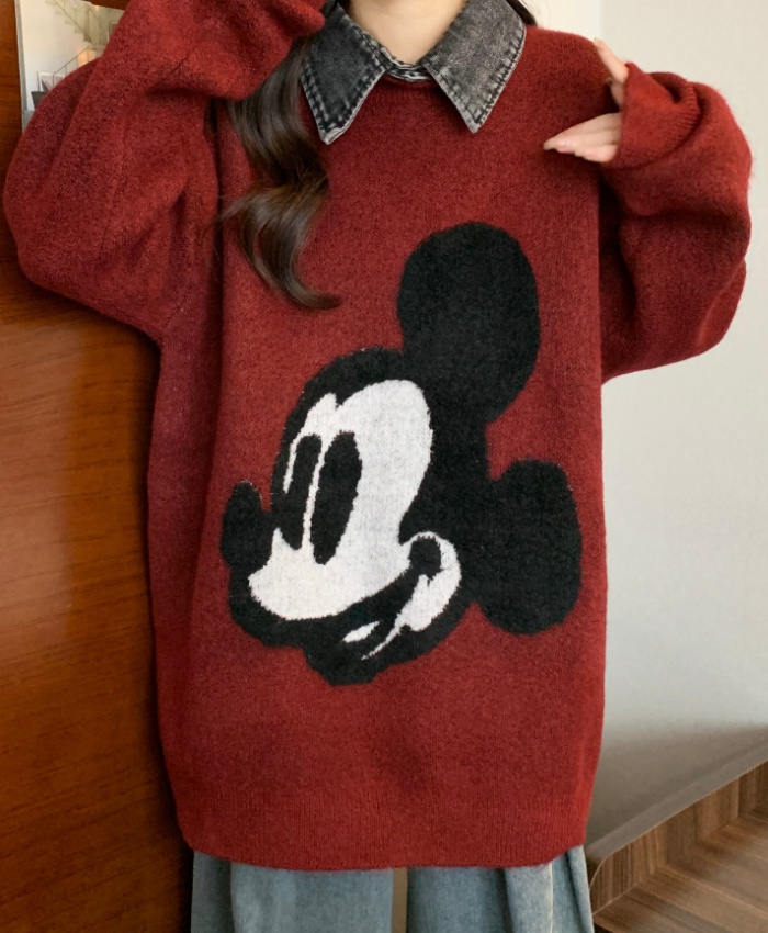 Spring lazy slim large yard pullover mickey sweater for women