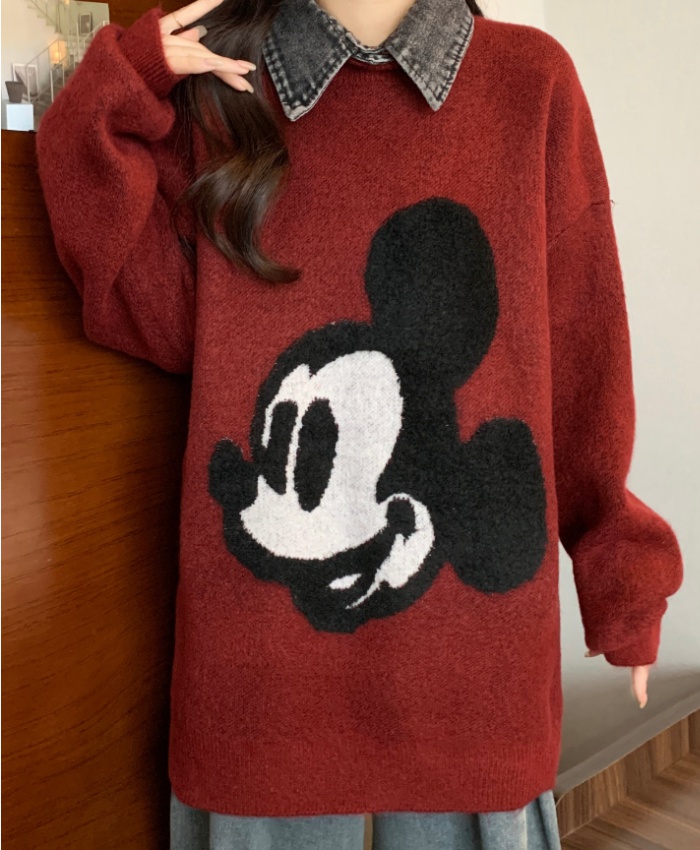 Spring lazy slim large yard pullover mickey sweater for women