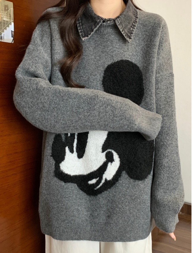 Spring lazy slim large yard pullover mickey sweater for women