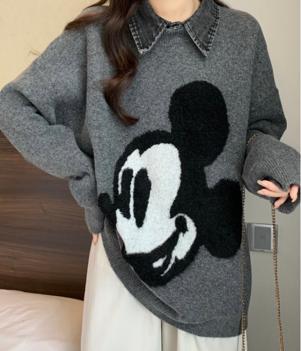 Spring lazy slim large yard pullover mickey sweater for women