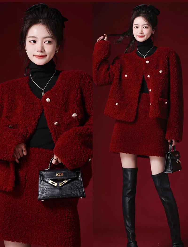 Wool coat winter skirt 2pcs set