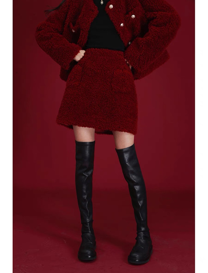 Wool coat winter skirt 2pcs set