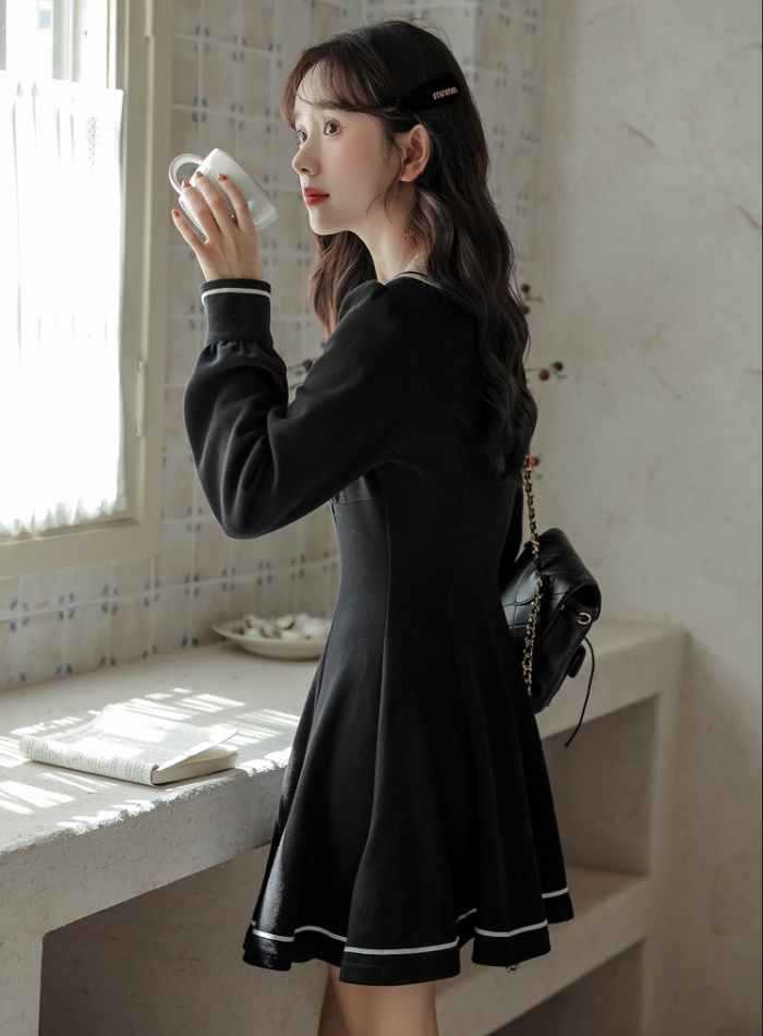 Long spring and autumn shirt pinched waist ladies dress